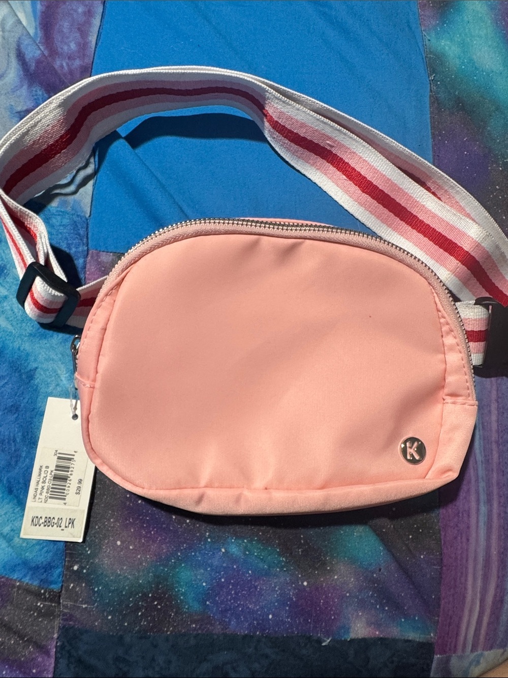 Katydid Pink Crossbody Belt Bag with Striped Strap